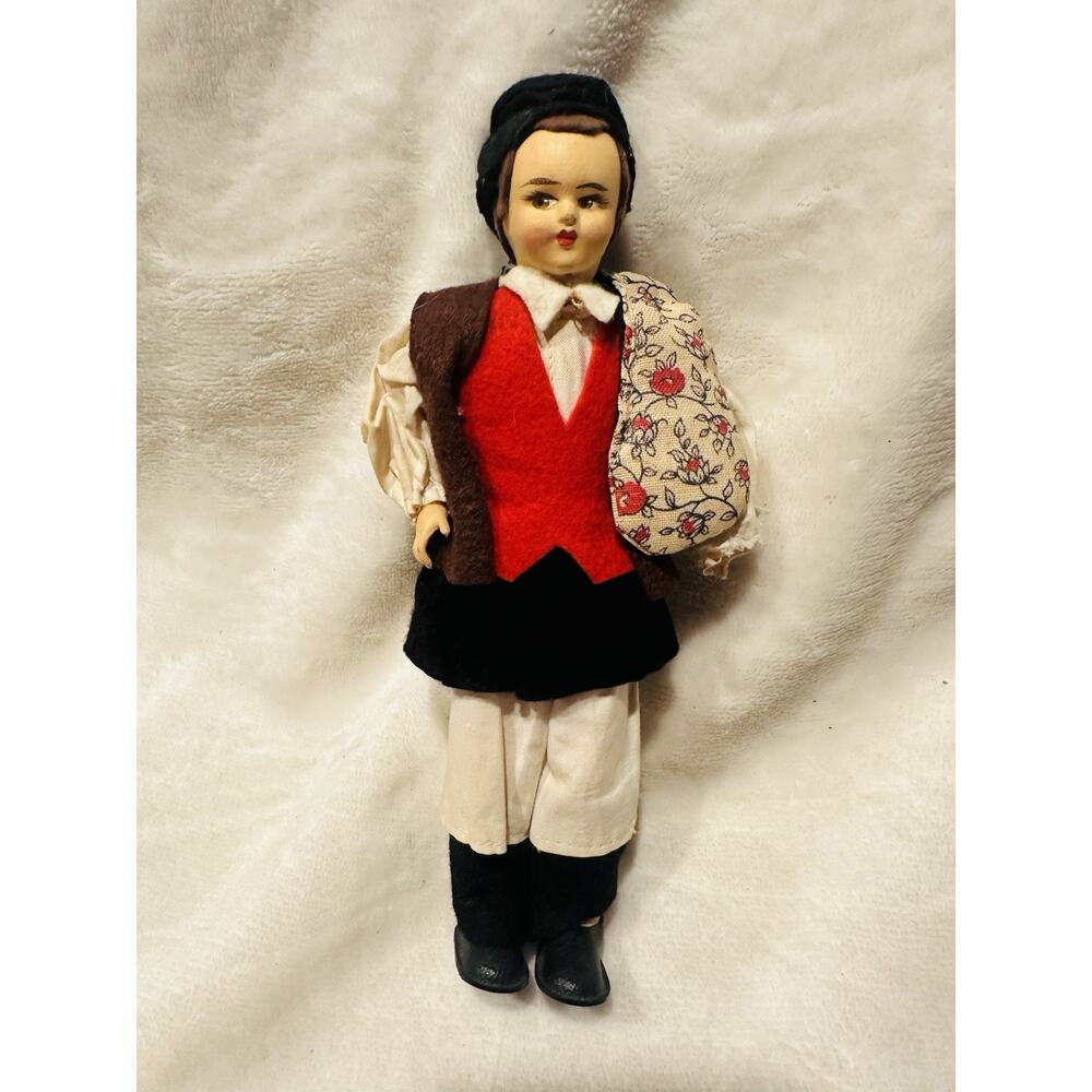 Vintage, Italian Folk Art Doll By Eros Village Peasant Boy Culture Keepsake 8”